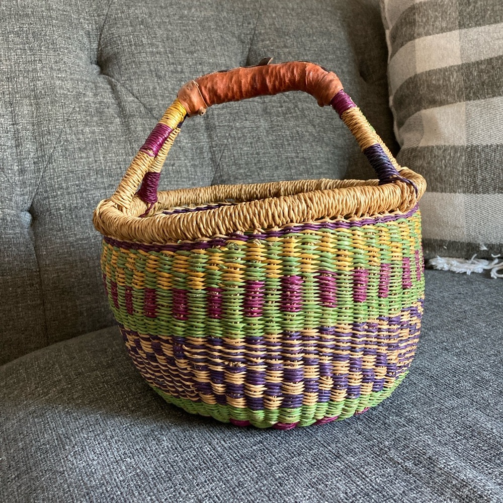 Colorful Woven Basket with Handle